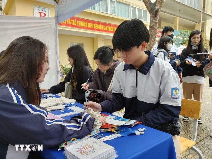 Thí sinh tham gia hoạt động tư vấn hướng nghiệp để định hình cho tương lai. (Ảnh: Nguyễn Cúc/TTXVN)
