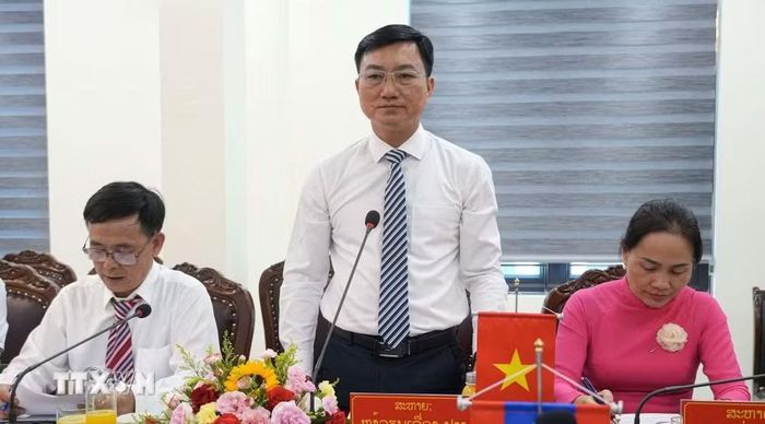 Bí thư Đảng ủy xã Na Sang, tỉnh Điện Biên, Nguyễn Trường Giang phát biểu tại buổi làm việc. (Ảnh: Phan Quân/TTXVN)