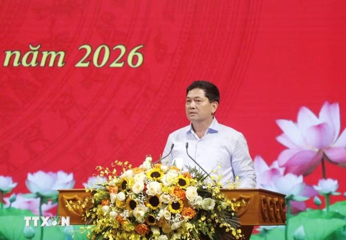 Bí thư Tỉnh ủy Bắc Ninh Nguyễn Hồng Thái phát biểu tại hội nghị. (Ảnh: Thanh Thương/TTXVN)