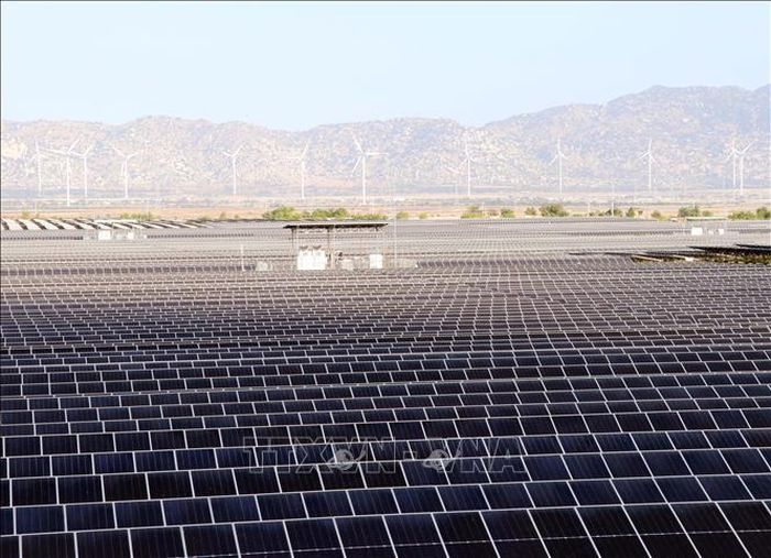 Dự án điện mặt trời, công suất 450MW do Công ty cổ phần Đầu tư xây dựng Trung Nam (Trungnam Group) đẩu tư tại xã Thuận Nam. Ảnh: Công Thử/TTXVN