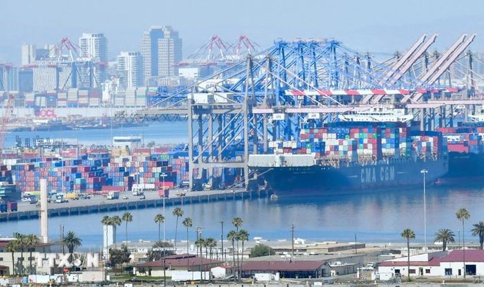 Hoạt động tại cảng hàng hóa Long Beach ở California, Mỹ. Ảnh: AFP/TTXVN
