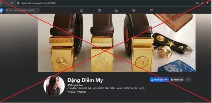 Tài khoản Facebook được Đ.T.T sử dụng để đăng tải hình ảnh, rao bán các sản phẩm giống quân trang, quân dụng của lực lượng CAND.