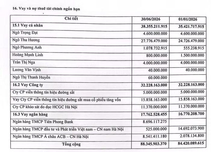 Các khoản vay nợ của CMC. Nguồn: Thuyết minh BCTC.