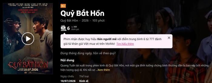 Sau những ngày đầu ra rạp, Quỷ Bắt Hồn có sự tham gia của Quang Tuấn đang nhận về nhiều ý kiến trái chiều từ khán giả. Ảnh chụp màn hình 