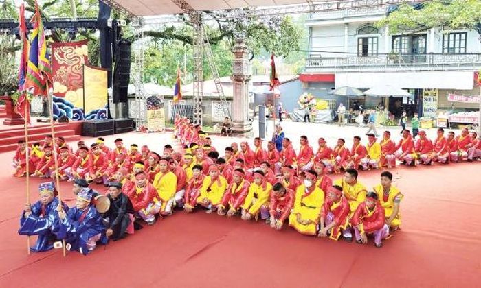 Màn xếp chữ trong lễ hội tại cụm di tích quốc gia đặc biệt đình, đền, chùa Tiên Lục, xã Tiên Lục.