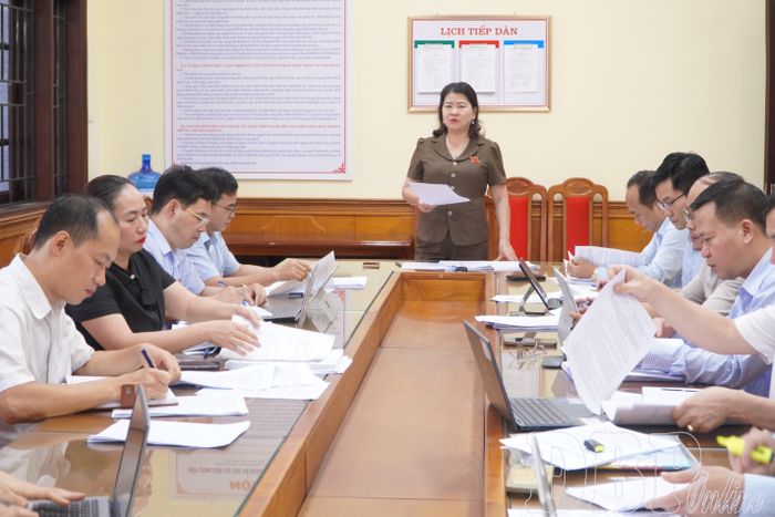 Trưởng ban Văn hóa - Xã hội Lò Thị Bích phát biểu tại phiên họp.