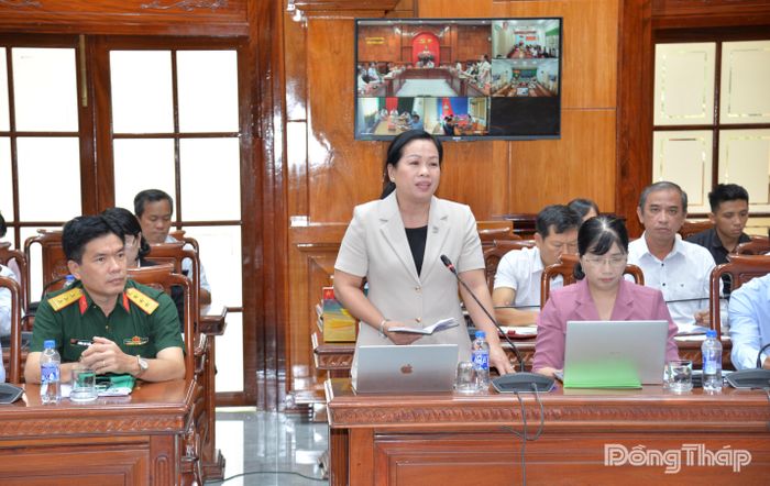 Lãnh đạo các sở, ngành phát biểu tại cuộc họp.