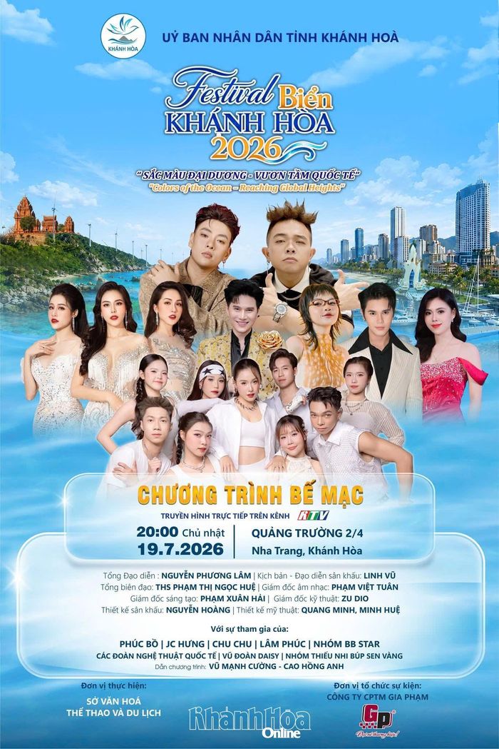 Poster giới thiệu các ca sĩ, nghệ sĩ tham gia lễ bế mạc Festival Biển Khánh Hòa năm 2026.