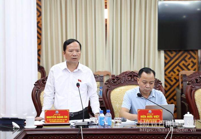 Đồng chí Phó Trưởng Đoàn chuyên trách Đoàn đại biểu Quốc hội tỉnh phát biểu tại chương trình làm việc