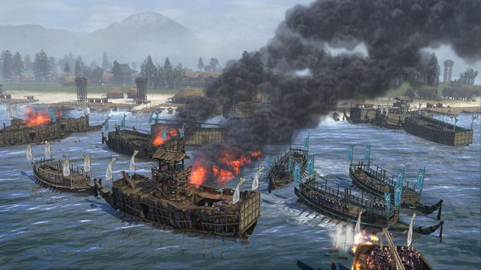An image showing a naval battle in Total War: Shogun 2.