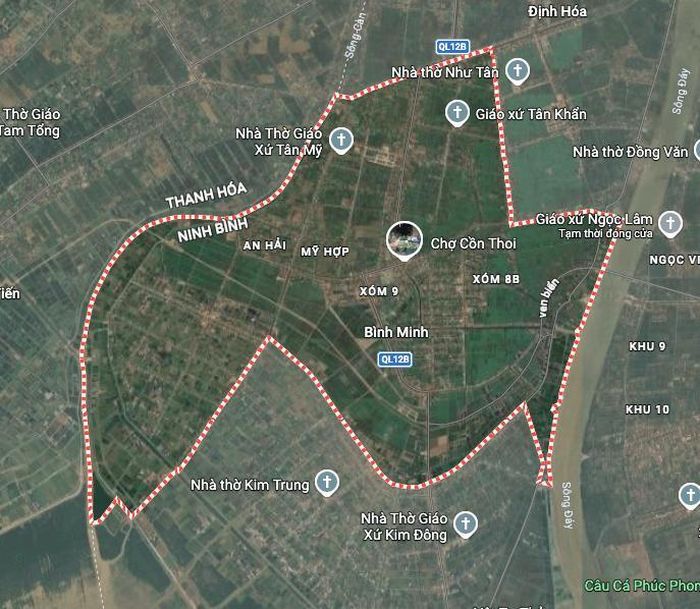 Xã Bình Minh trên bản đồ Google vệ tinh.