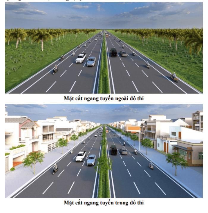 Mặt đường được thiết kế 6 làn xe đảm bảo nhu cầu lưu thông và vận tải hàng hóa liên vùng.