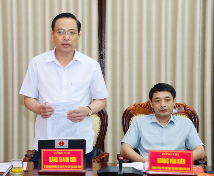 Đồng chí Đặng Thanh Sơn, Ủy viên Ban Thường vụ Tỉnh ủy, Phó Chủ tịch UBND tỉnh phát biểu tại hội nghị.