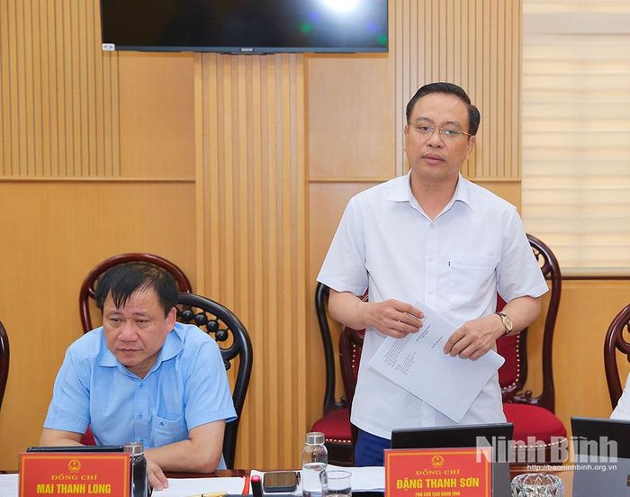 Đồng chí Đặng Thanh Sơn, Ủy viên Ban Thường vụ Tỉnh ủy, Phó Chủ tịch UBND tỉnh phát biểu tại phiên họp.