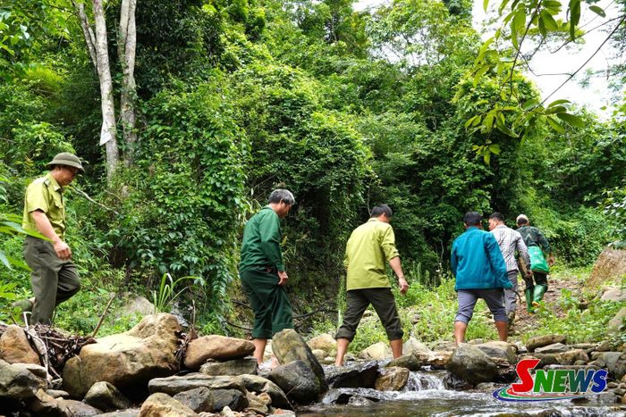 Tổ quản lý, bảo vệ rừng bản Sọc phối hợp cùng lực lượng Kiểm lâm tuần tra rừng.