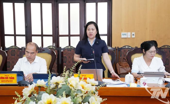 Đồng chí Đỗ Thị Minh Hoa, Ủy viên Ban Thường vụ, Trưởng Ban Tuyên giáo và Dân vận Tỉnh ủy, thảo luận tại Hội nghị.