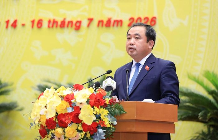 Bí thư Thành ủy Hà Nội Trần Đức Thắng phát biểu. Ảnh: Lê Hải