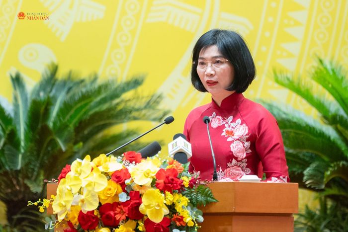Phó Bí thư Thành ủy, Chủ tịch HĐND TP. Hà Nội Phùng Thị Hồng Hà phát biểu