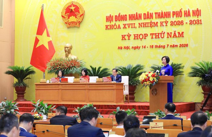 Quang cảnh kỳ họp thứ năm, HĐND thành phố Hà Nội khóa XVII. Ảnh: Thành Thái