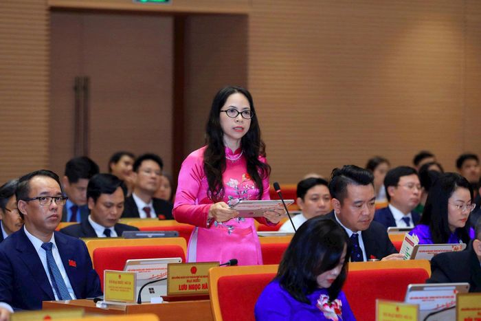 Đại biểu Lâm Thị Quỳnh Dao phát biểu. Ảnh: Thành Thái