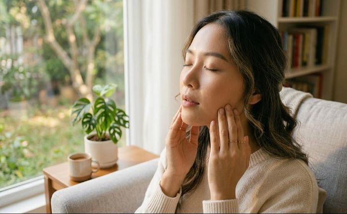 Massage và xoa dịu vùng quai hàm.