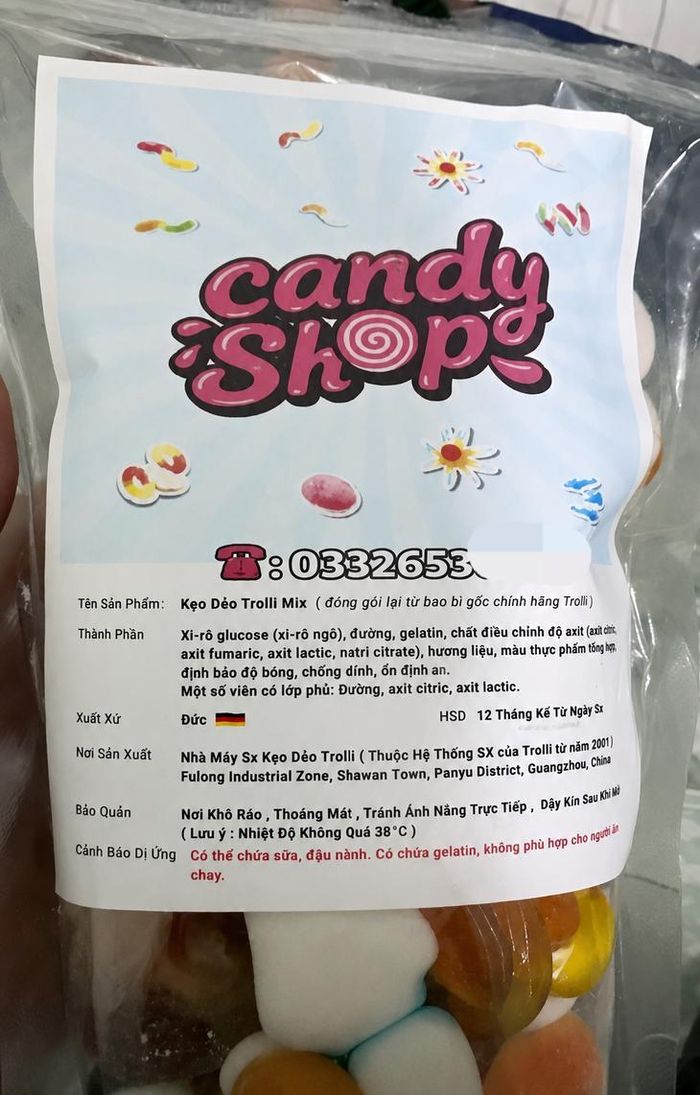 Hình ảnh bao bì sản phẩm PV mua tại Candy&amp;Shop. Ảnh: Quỳnh Mai. 