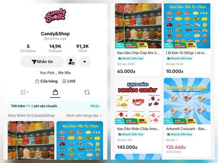 Cửa hàng Candy&Shop với hàng chục nghìn lượt thích và hàng chục nghìn lượt bán trên Tiktok.