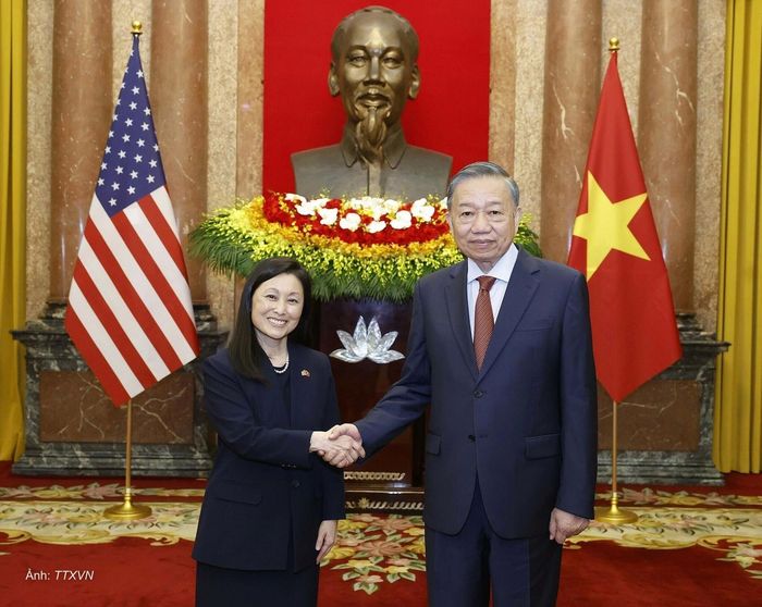 Tổng Bí thư, Chủ tịch nước Tô Lâm tiếp Đại sứ Mỹ Jennifer Wicks ngày 6/7. Ảnh: TTXVN.