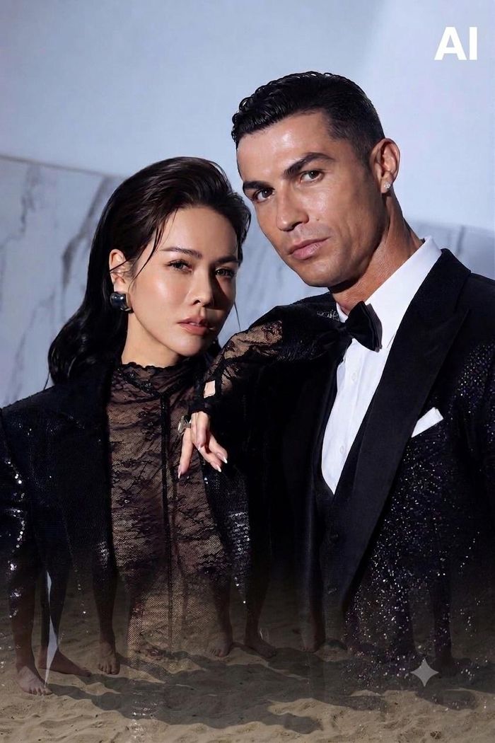  Nhật Kim Anh cũng từng đăng ảnh đứng bên Ronaldo nhưng không gắn nhãn AI.