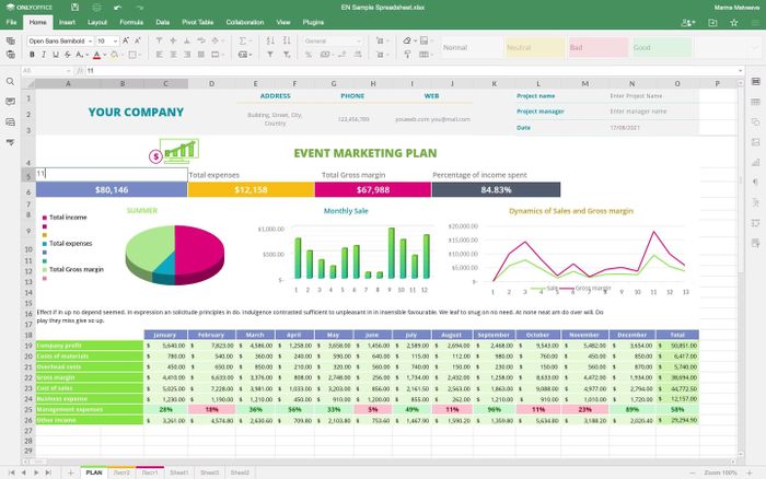  ONLYOFFICE Spreadsheet Editor hỗ trợ tạo và chỉnh sửa bảng tính, đồng thời tương thích với các tệp Microsoft Excel. Ảnh: Software Advice. 