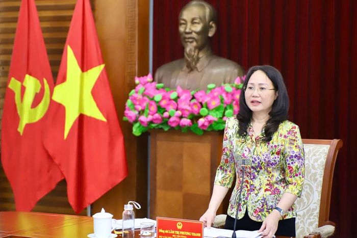Ủy viên Ban Chấp hành Trung ương Đảng, Bộ trưởng Bộ VHTTDL Lâm Thị Phương Thanh phát biểu chỉ đạo tai buổi làm việc