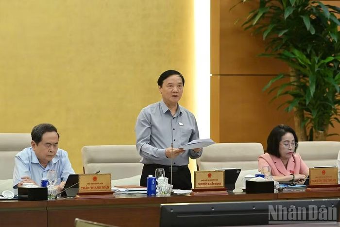 Phó Chủ tịch Quốc hội Nguyễn Khắc Định phát biểu tại phiên họp. (Ảnh: THỦY NGUYÊN)