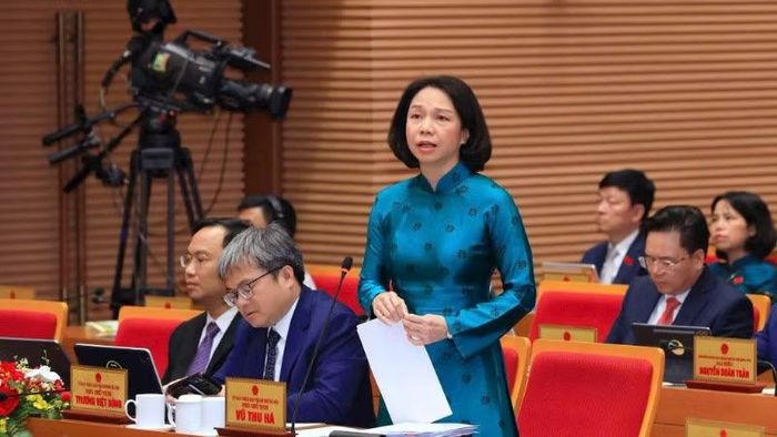 Phó Chủ tịch Ủy ban nhân dân thành phố Vũ Thu Hà trả lời chất vấn tại nghị trường về an toàn thực phẩm.