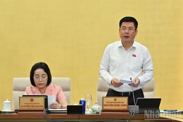 Phó Chủ tịch Quốc hội Nguyễn Hồng Diên phát biểu tại phiên họp. (Ảnh: THỦY NGUYÊN)