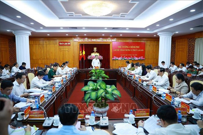 Thủ tướng Lê Minh Hưng làm việc với Ban Thường vụ Tỉnh ủy Lạng Sơn về thực hiện nhiệm vụ phát triển kinh tế - xã hội. Ảnh: TTXVN