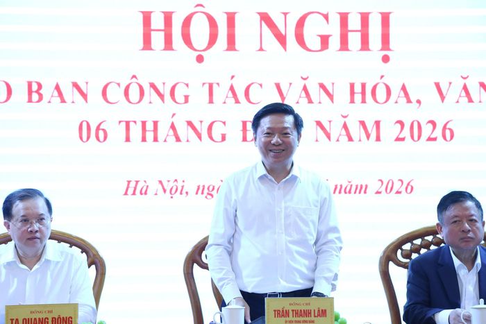 Phó trưởng Ban Tuyên giáo và Dân vận Trung ương Trần Thanh Lâm phát biểu tại hội nghị. Ảnh: HOA NGUYỄN
