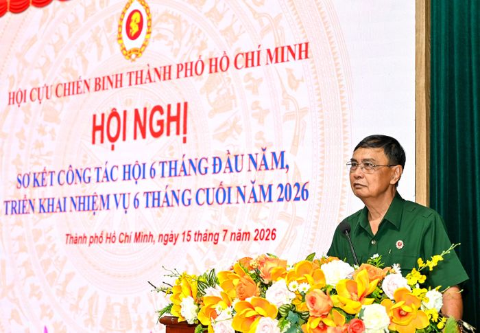  Đồng chí Nguyễn Minh Hoàng - Chủ tịch Hội Cựu chiến binh TPHCM phát biểu kết luận tại hội nghị 