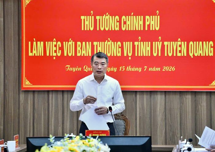 Thủ tướng Lê Minh Hưng làm việc với Ban Thường vụ Tỉnh ủy Tuyên Quang chiều 15-7. Ảnh: Thanh Hoa