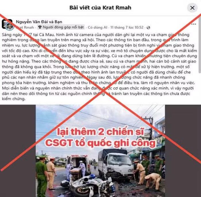 Bài viết sai sự thật được đăng tải trên mạng xã hội.