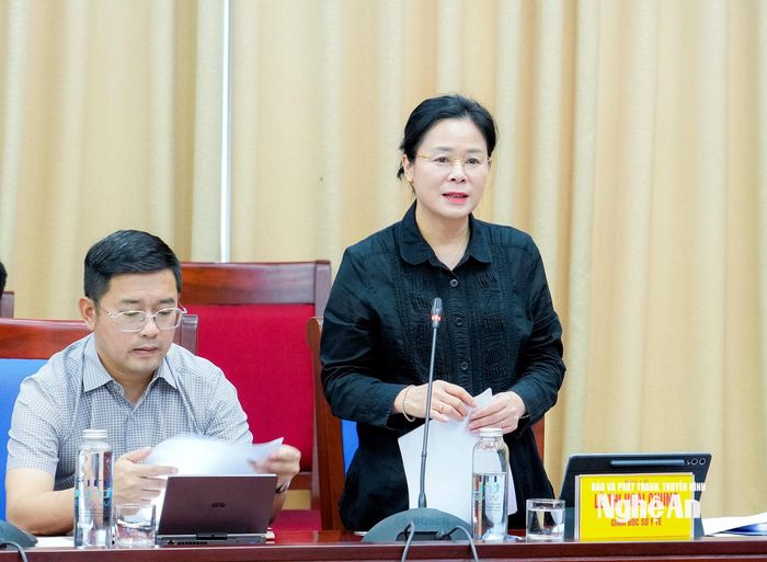 Giám đốc Sở Y tế Lê Thị Hoài Chung phát biểu. Ảnh: Phạm Bằng