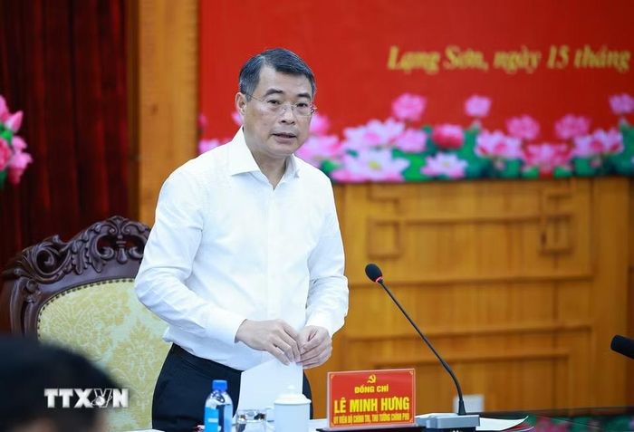 Thủ tướng Lê Minh Hưng làm việc với Ban Thường vụ Tỉnh ủy Lạng Sơn về thực hiện nhiệm vụ phát triển kinh tế-xã hội. (Ảnh: Dương Giang/TTXVN)