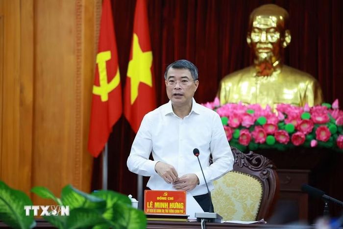 Thủ tướng Lê Minh Hưng làm việc với Ban Thường vụ Tỉnh ủy Lạng Sơn về thực hiện nhiệm vụ phát triển kinh tế-xã hội. (Ảnh: Dương Giang/TTXVN)