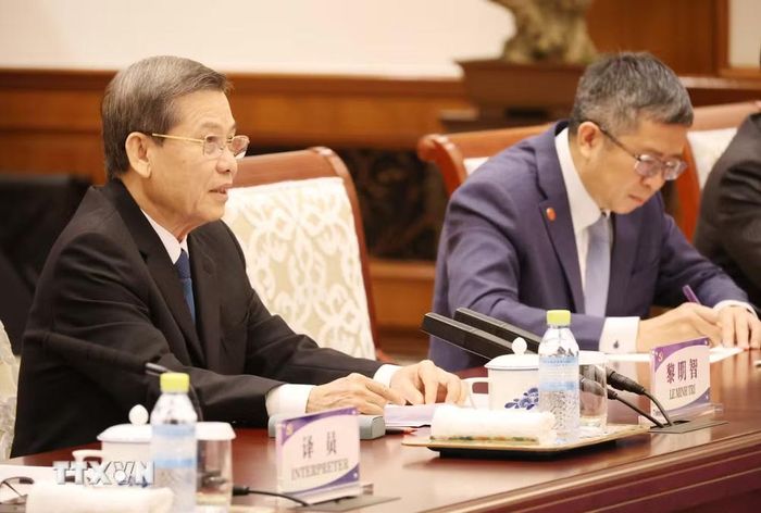 Trưởng Ban Nội chính Trung ương Lê Minh Trí phát biểu tại hội đàm. (Ảnh: Công Tuyên/TTXVN)