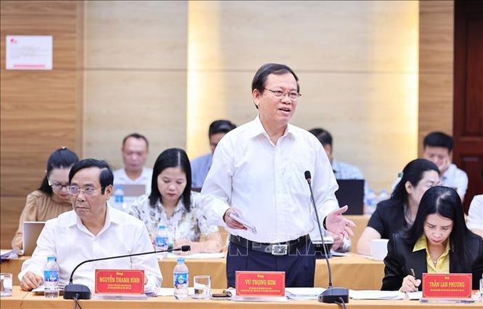 Ông Vũ Trọng Kim, Chủ tịch Hội Cựu thanh niên xung phong Việt Nam phát biểu tại một Hội nghị. Ảnh: Minh Đức/TTXVN