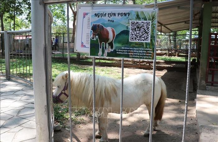 Các loài thú được gắn mã QR Code để khách tìm hiểu thông tin tại Trại Rắn Đồng Tâm ở xã Kim Sơn, tỉnh Đồng Tháp, điểm du lịch tiêu biểu Đồng bằng sông Cửu Long