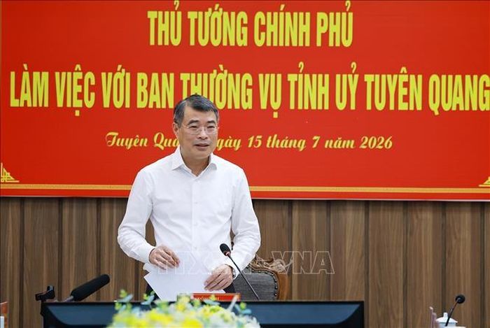 Thủ tướng Lê Minh Hưng làm việc với Ban Thường vụ Tỉnh ủy Tuyên Quang. Ảnh: Dương Giang/TTXVN