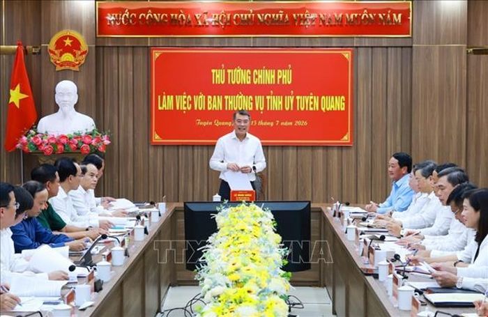 Thủ tướng Lê Minh Hưng làm việc với Ban Thường vụ Tỉnh ủy Tuyên Quang về thực hiện nhiệm vụ phát triển kinh tế-xã hội. Ảnh: Dương Giang/TTXVN