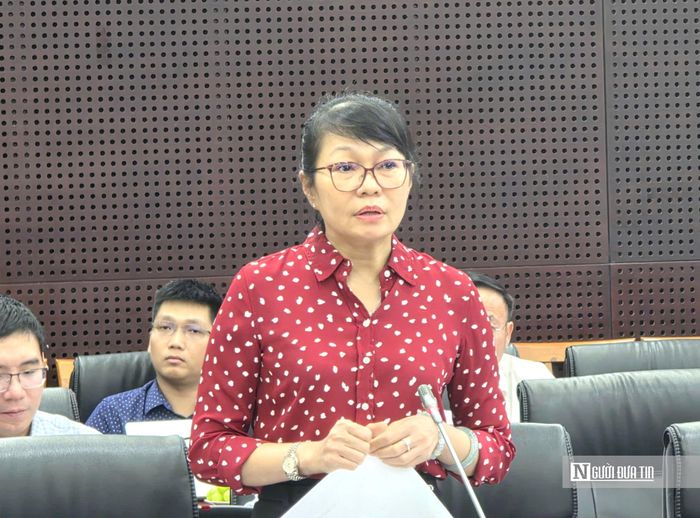 Bà Trần Thị Thanh Tâm, Giám đốc Sở Tài chính thành phố Đà Nẵng, trao đổi về tiến độ xử lý các dự án chậm triển khai.