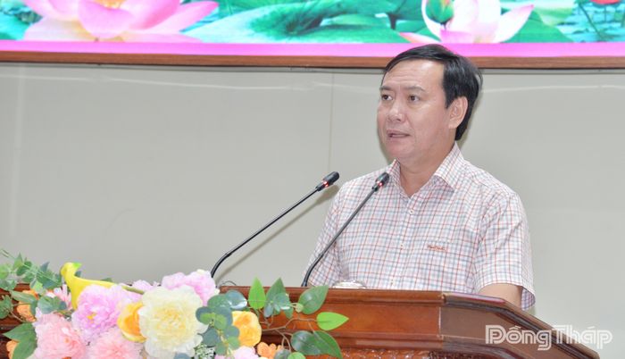 Giám đốc Sở Nông nghiệp và Môi trường tỉnh Đồng Tháp Lê Hà Luân phát biểu tại hội nghị.