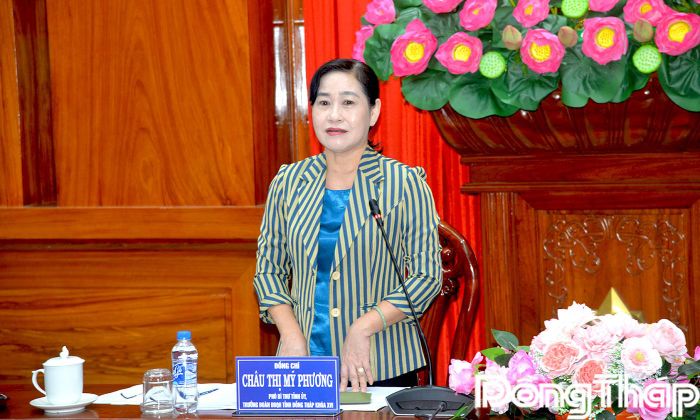 Đồng chí Châu Thị Mỹ Phương phát biểu tại buổi khảo sát.